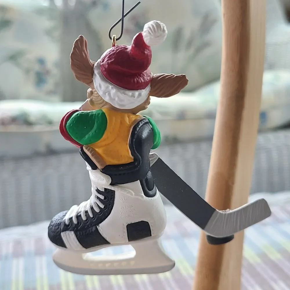 Vintage Hallmark Keepsake Ornament Hockey Pup Dog Skating Hockey Stick 1995